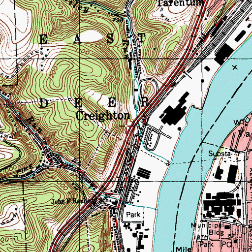 Topographic Map of Creighton, PA