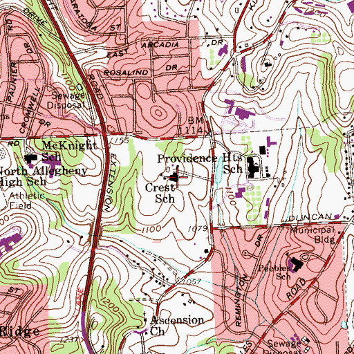 Topographic Map of Crest School, PA