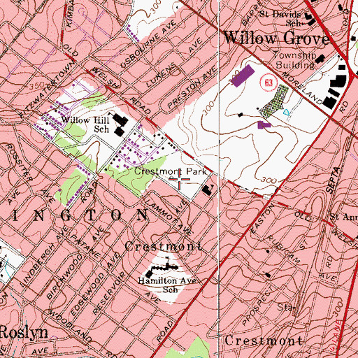 Topographic Map of Crestmont Park, PA