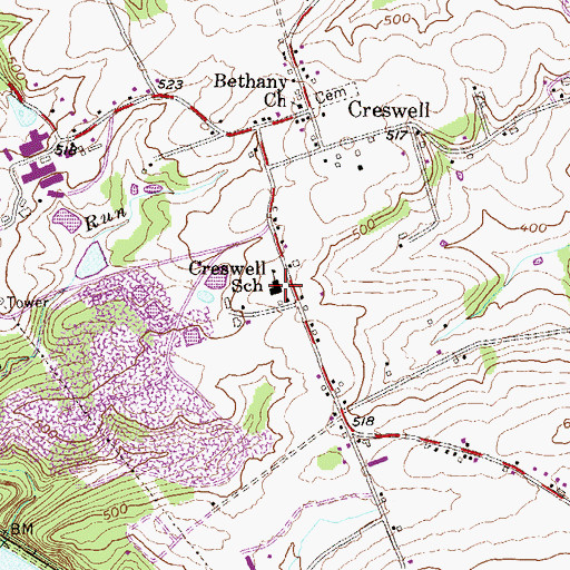 Topographic Map of Creswell School, PA