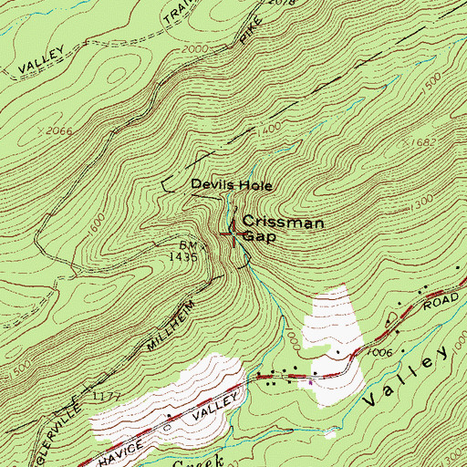 Topographic Map of Crissman Gap, PA