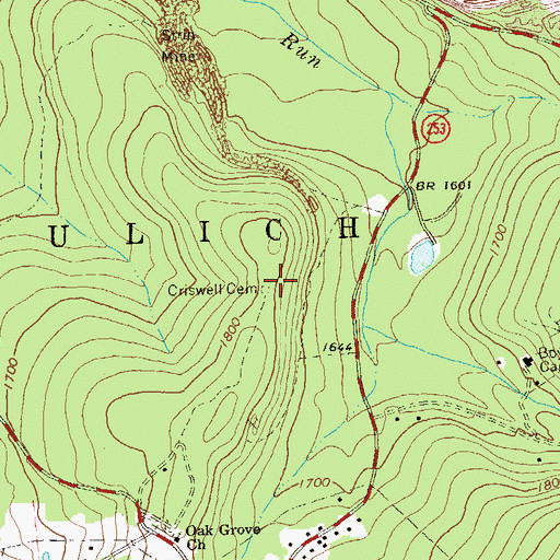 Topographic Map of Criswell Cemetery, PA