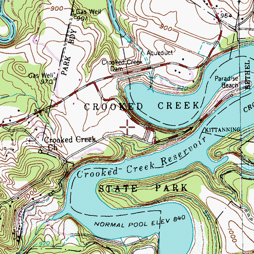 Topographic Map of Crooked Creek State Park, PA
