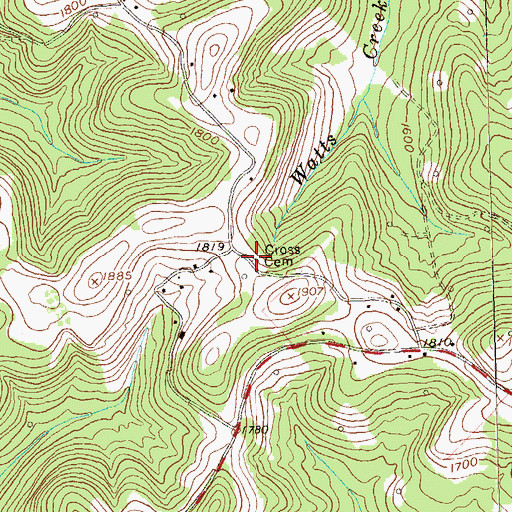 Topographic Map of Cross Cemetery, PA