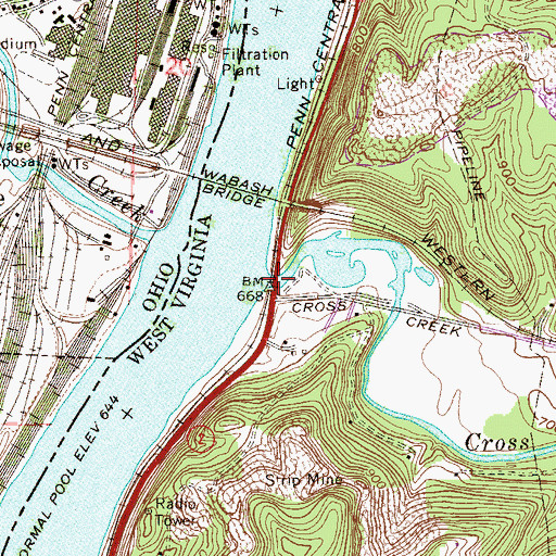 Topographic Map of Cross Creek, WV