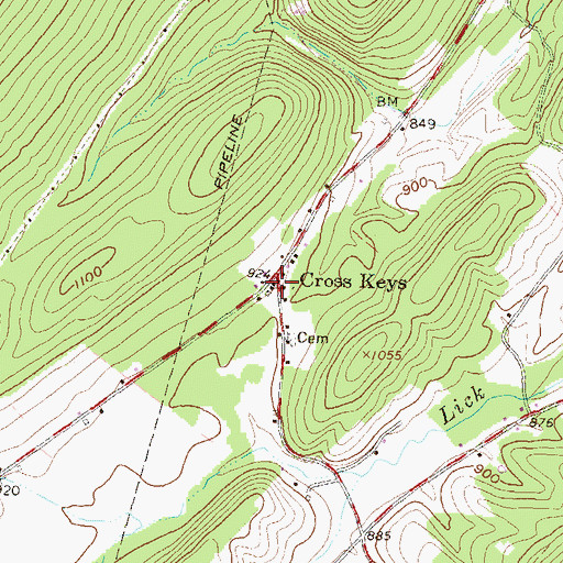 Topographic Map of Cross Keys, PA