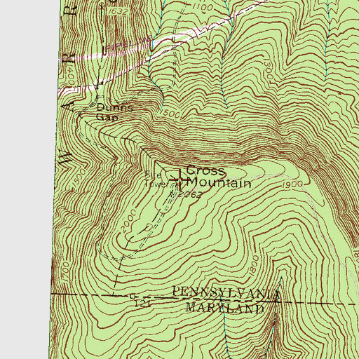 Topographic Map of Cross Mountain, PA