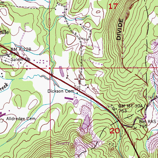 Topographic Map of Dickson Cemetery, AL