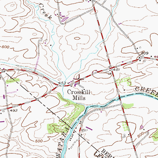 Topographic Map of Crosskill Mills, PA