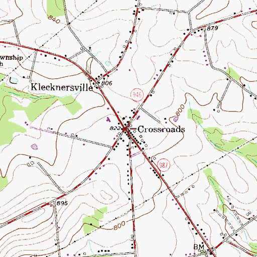 Topographic Map of Crossroads, PA