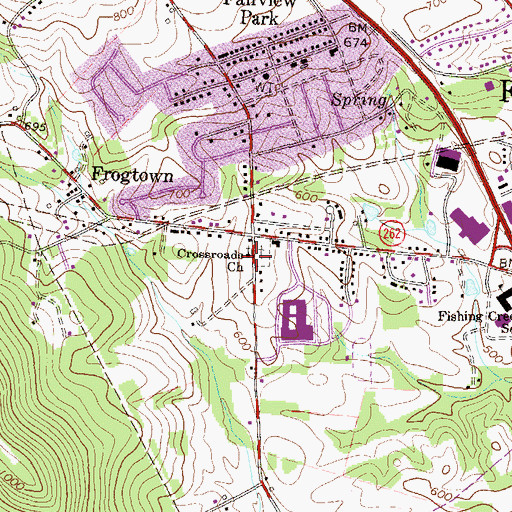 Topographic Map of Crossroads School (historical), PA