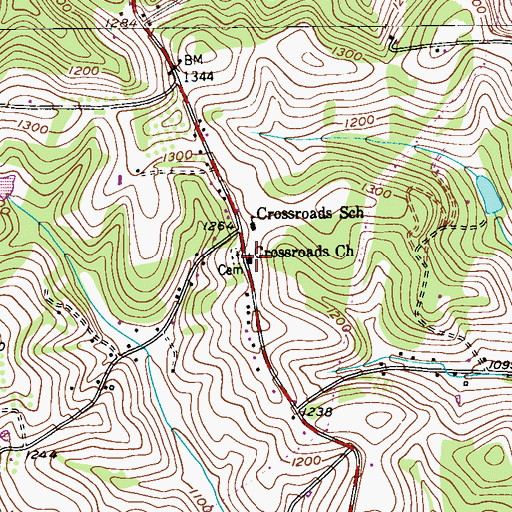 Topographic Map of Crossroads Church, PA