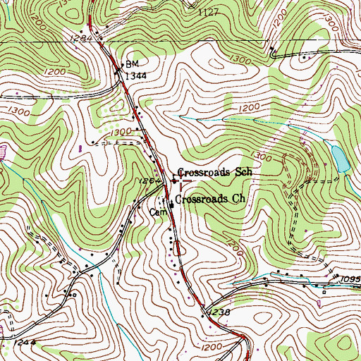 Topographic Map of Crossroads School, PA