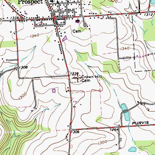Topographic Map of Crown Hill Cemetery, PA
