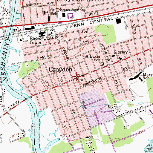 Topographic Map of Croydon, PA