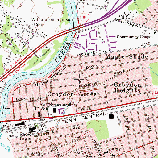 Topographic Map of Croydon Acres, PA