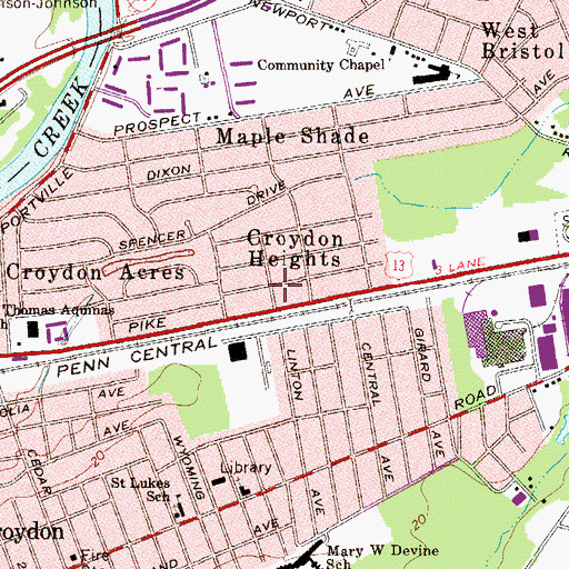 Topographic Map of Croydon Heights, PA