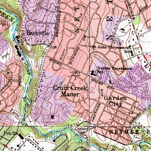 Topographic Map of Crum Creek Manor, PA