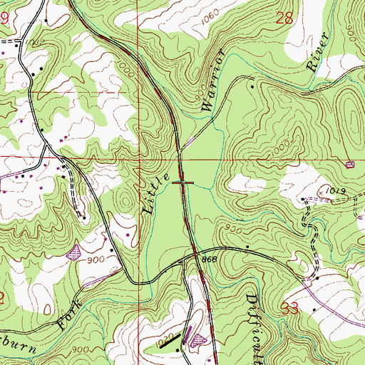 Topographic Map of Difficulty Branch, AL