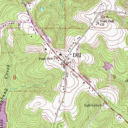 Topographic Map of Dill, AL