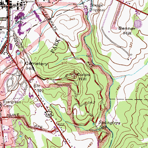 Topographic Map of Culps Hill, PA