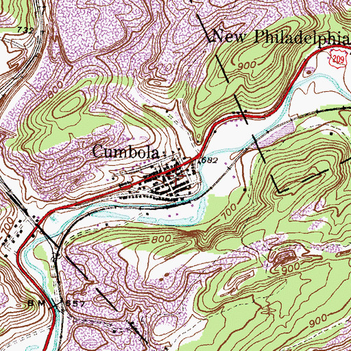 Topographic Map of Cumbola, PA