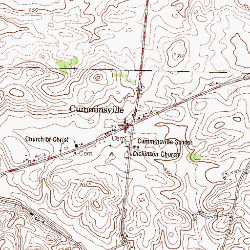 Topographic Map of Cumminsville, PA