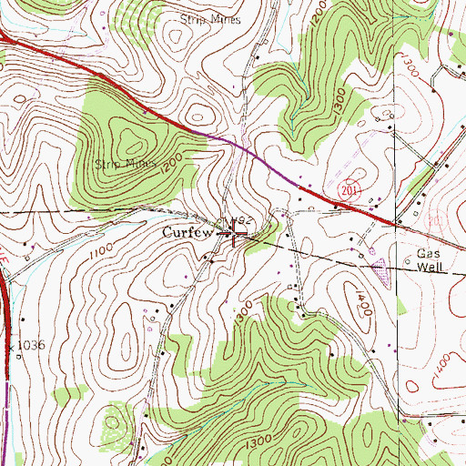 Topographic Map of Curfew, PA