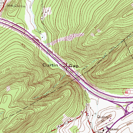 Topographic Map of Curtin Gap, PA