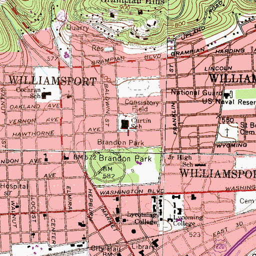 Topographic Map of Curtin School, PA