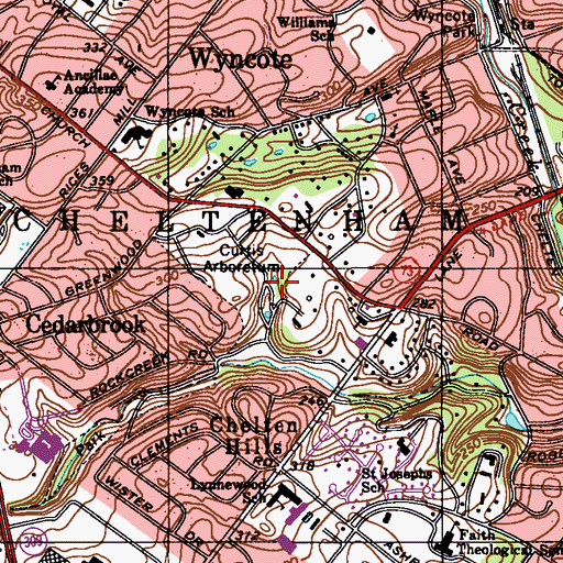 Topographic Map of Curtis Arboretum, PA