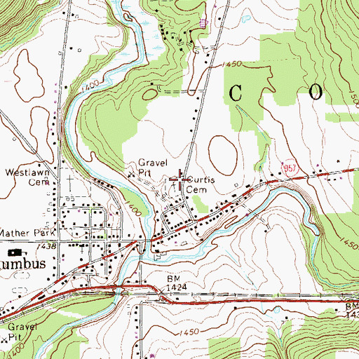 Topographic Map of Curtis Cemetery, PA