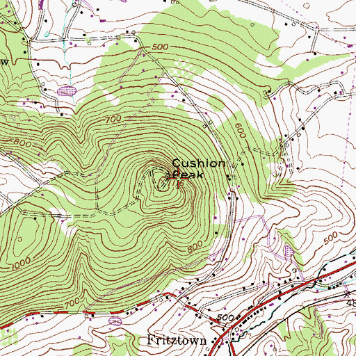 Topographic Map of Cushion Peak, PA