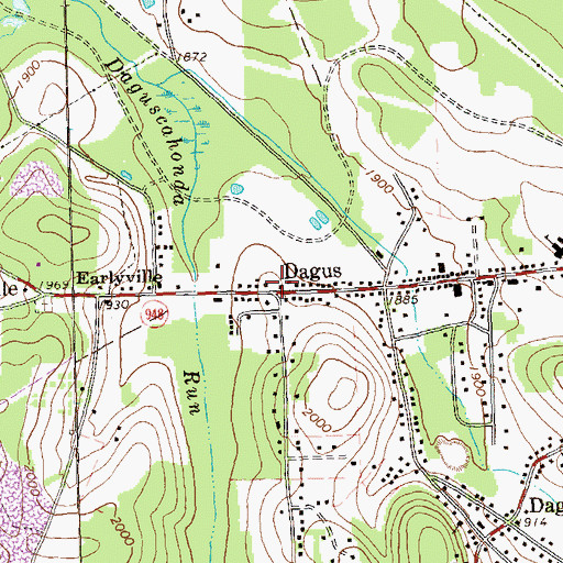 Topographic Map of Dagus, PA