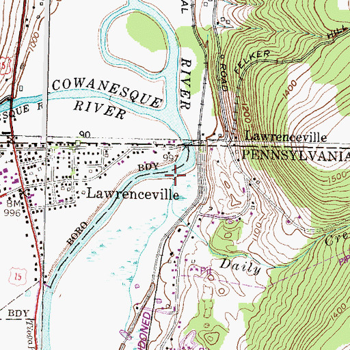 Topographic Map of Daily Creek, PA