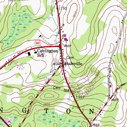 Topographic Map of Daleville, PA