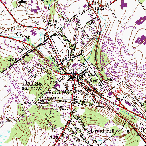Topographic Map of Dallas, PA