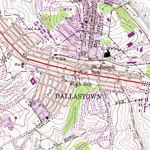 Topographic Map of Dallastown, PA