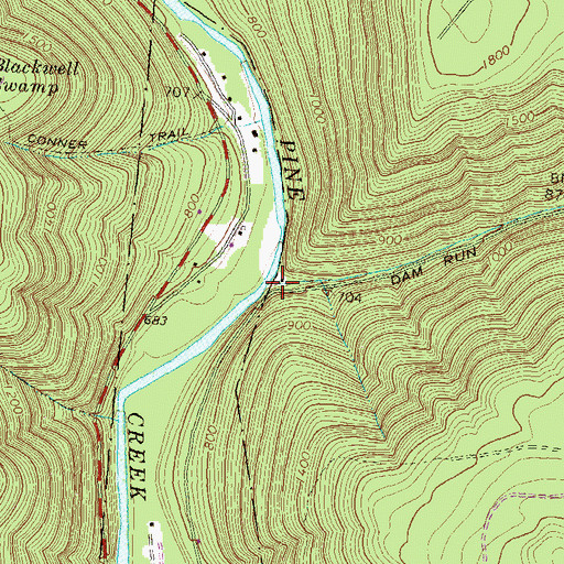 Topographic Map of Dam Run, PA