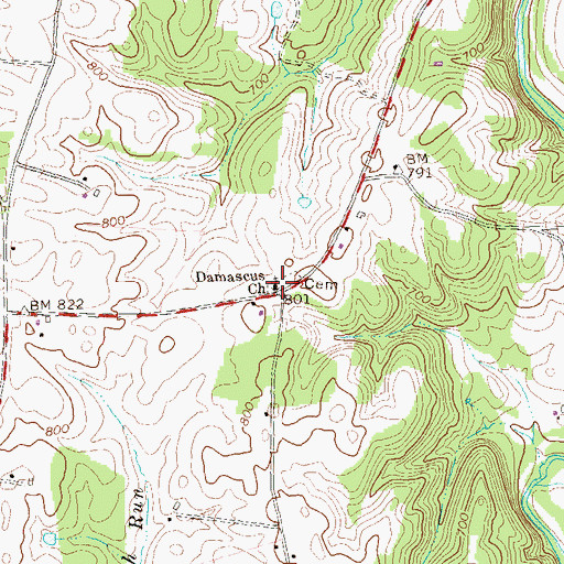 Topographic Map of Damascus Church, PA