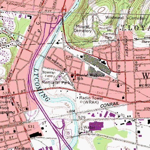 Topographic Map of Daniel Webster School, PA
