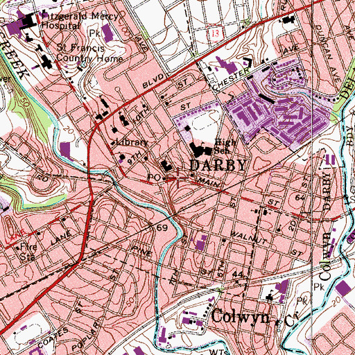 Topographic Map of Darby, PA