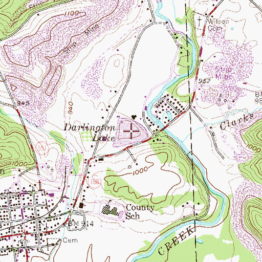 Topographic Map of Darlington Lake, PA