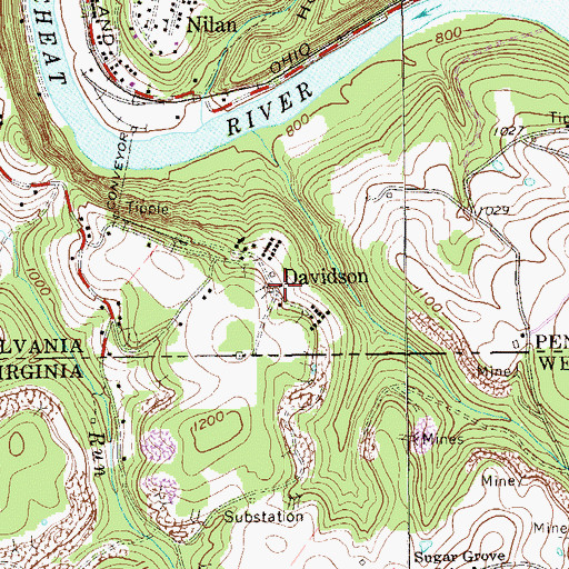 Topographic Map of Davidson, PA