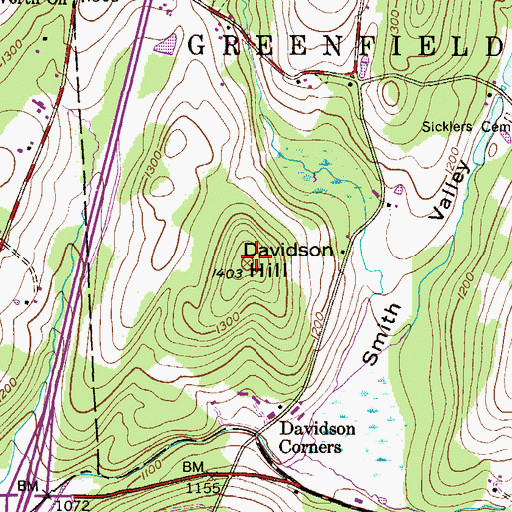 Topographic Map of Davidson Hill, PA