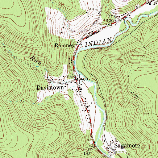 Topographic Map of Davistown, PA