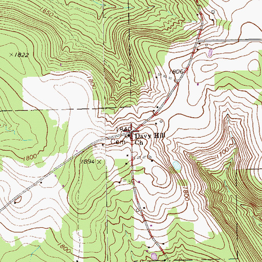 Topographic Map of Davy Hill Church, PA