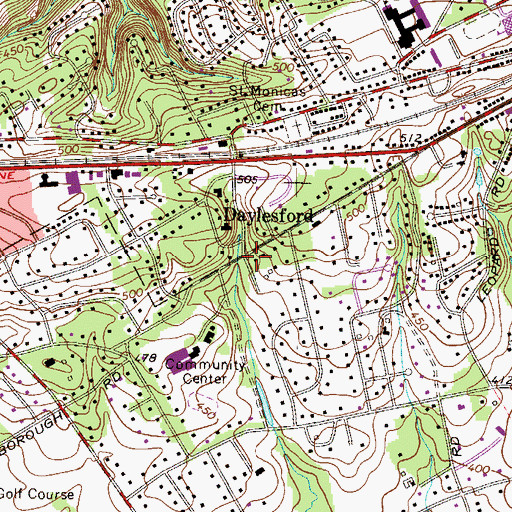 Topographic Map of Daylesford, PA