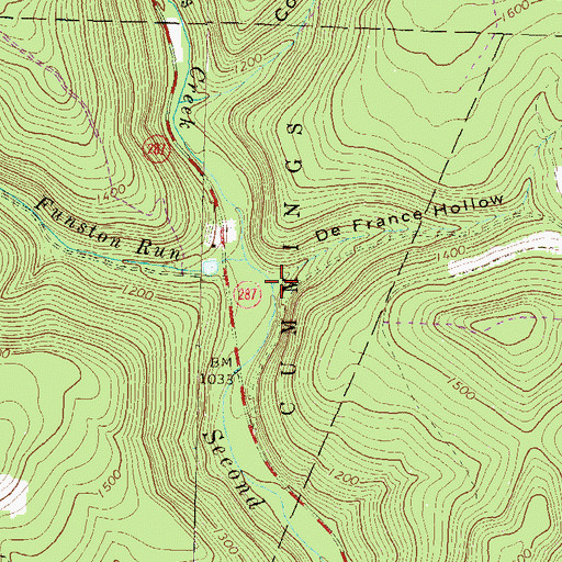 Topographic Map of De France Hollow, PA