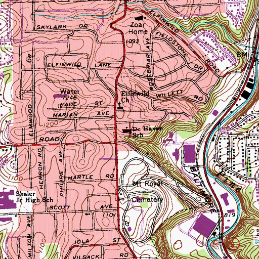 Topographic Map of De Haven School, PA